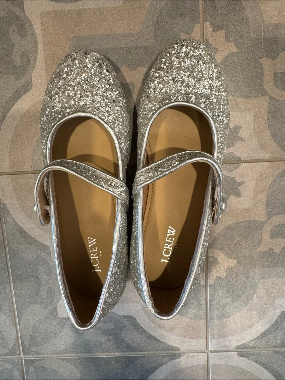 J. Crew Silver Glitter Mary Janes for Girls